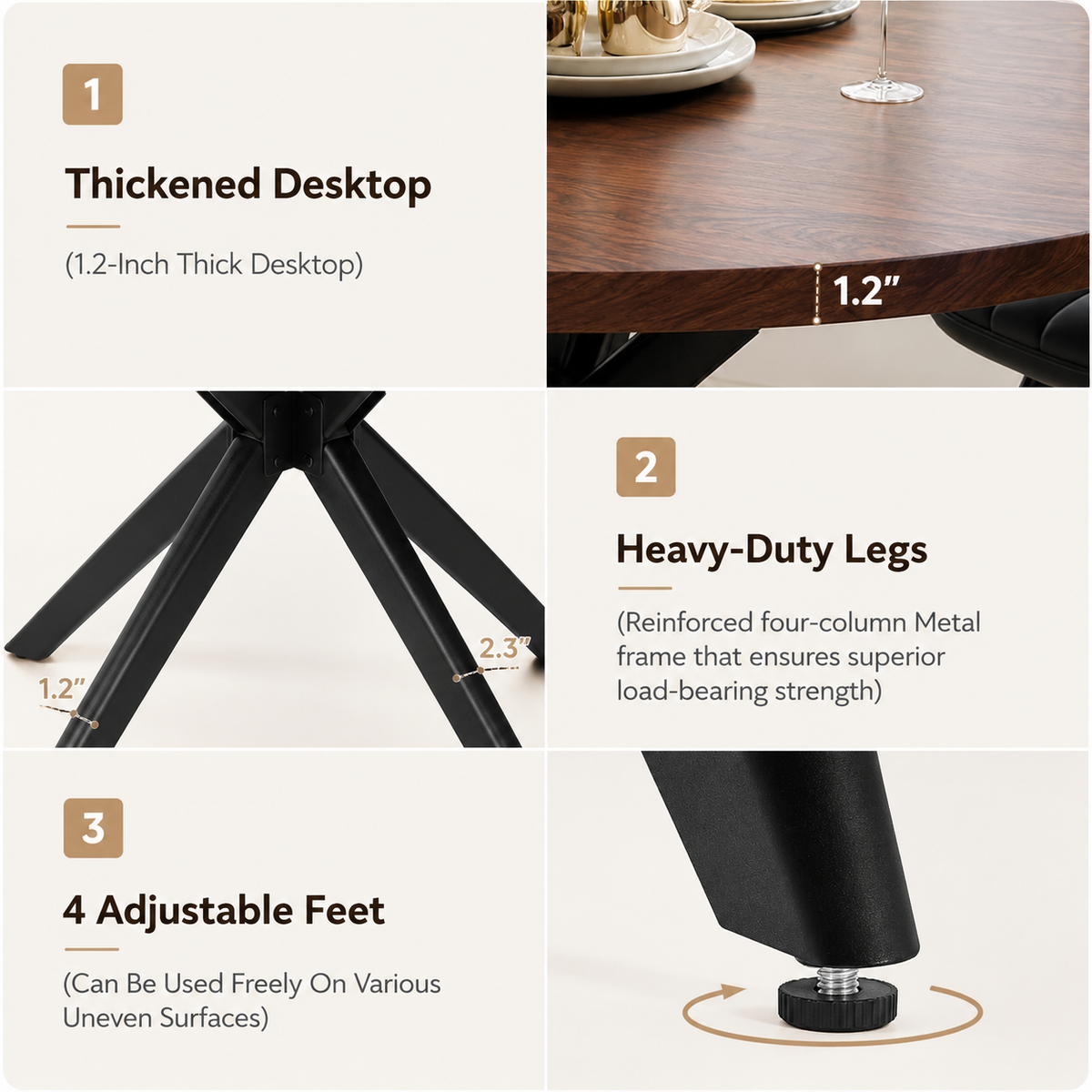 47-Inch Round Dining Table for 4-6 People