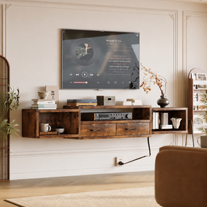 60-Inch Floating TV Stand with Power Outlet & Storage