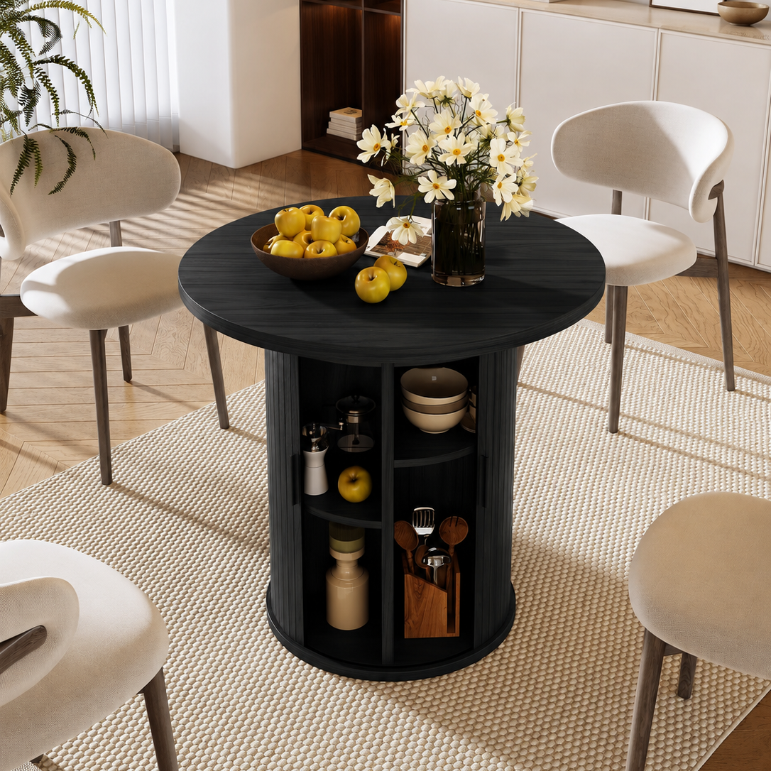 31.5-Inch Round Dining Table with Hidden Storage