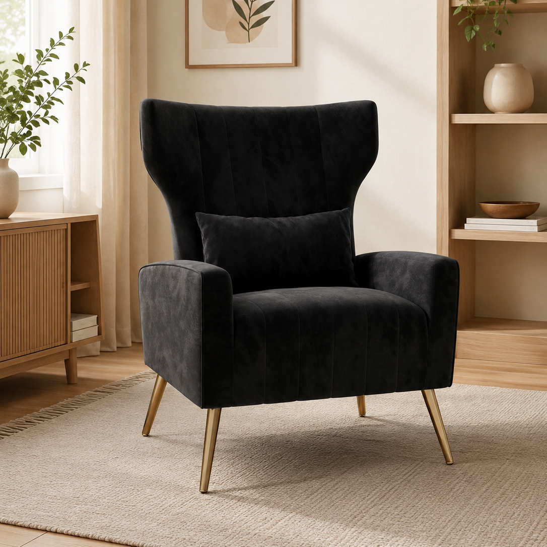 Mid-Century Velvet Wingback Accent Chair