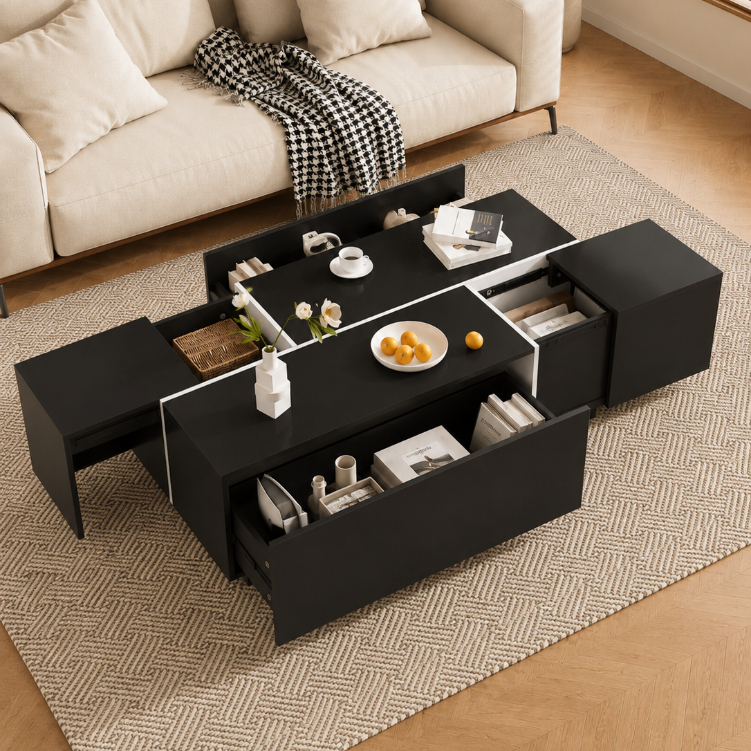 Extendable Coffee Table with Hidden Storage & Drawers