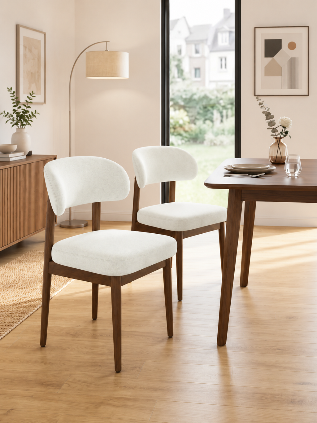 Curved Back Upholstered Dining Chairs – Set of 2