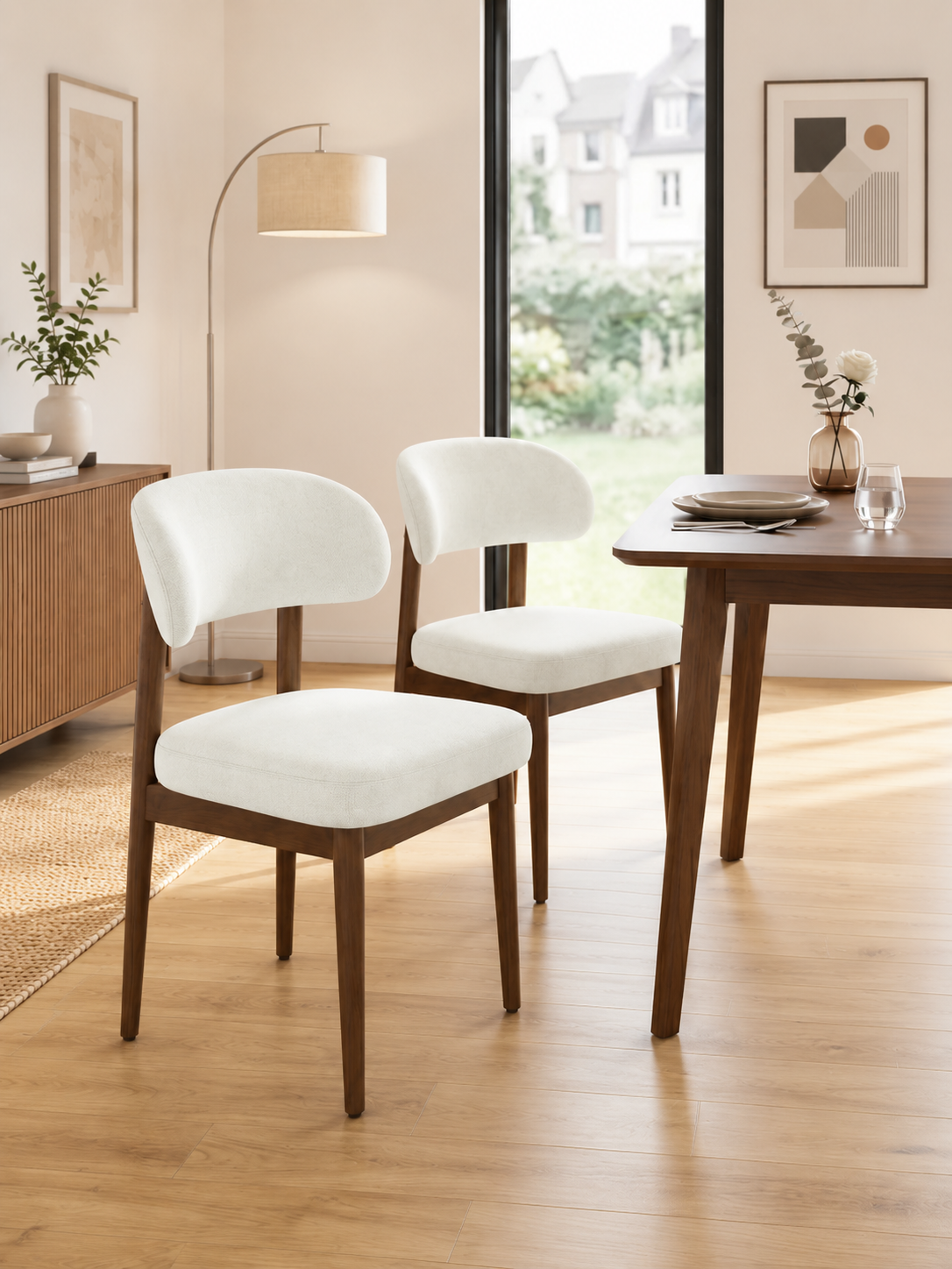 Curved Back Upholstered Dining Chairs – Set of 2
