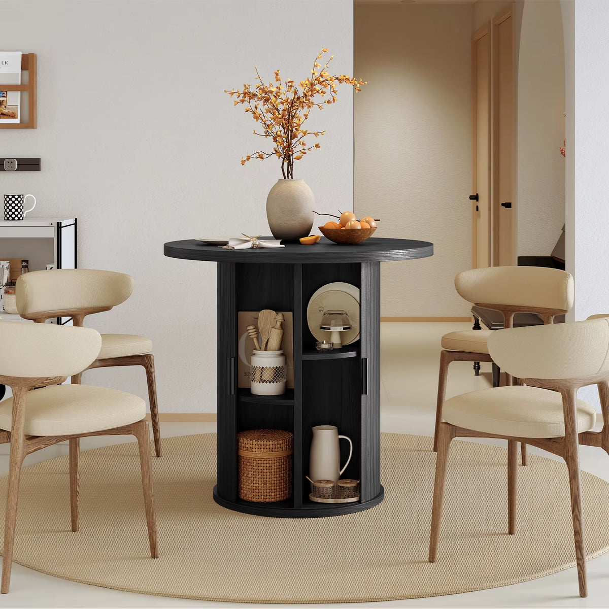 31.5-Inch Round Dining Table with Hidden Storage