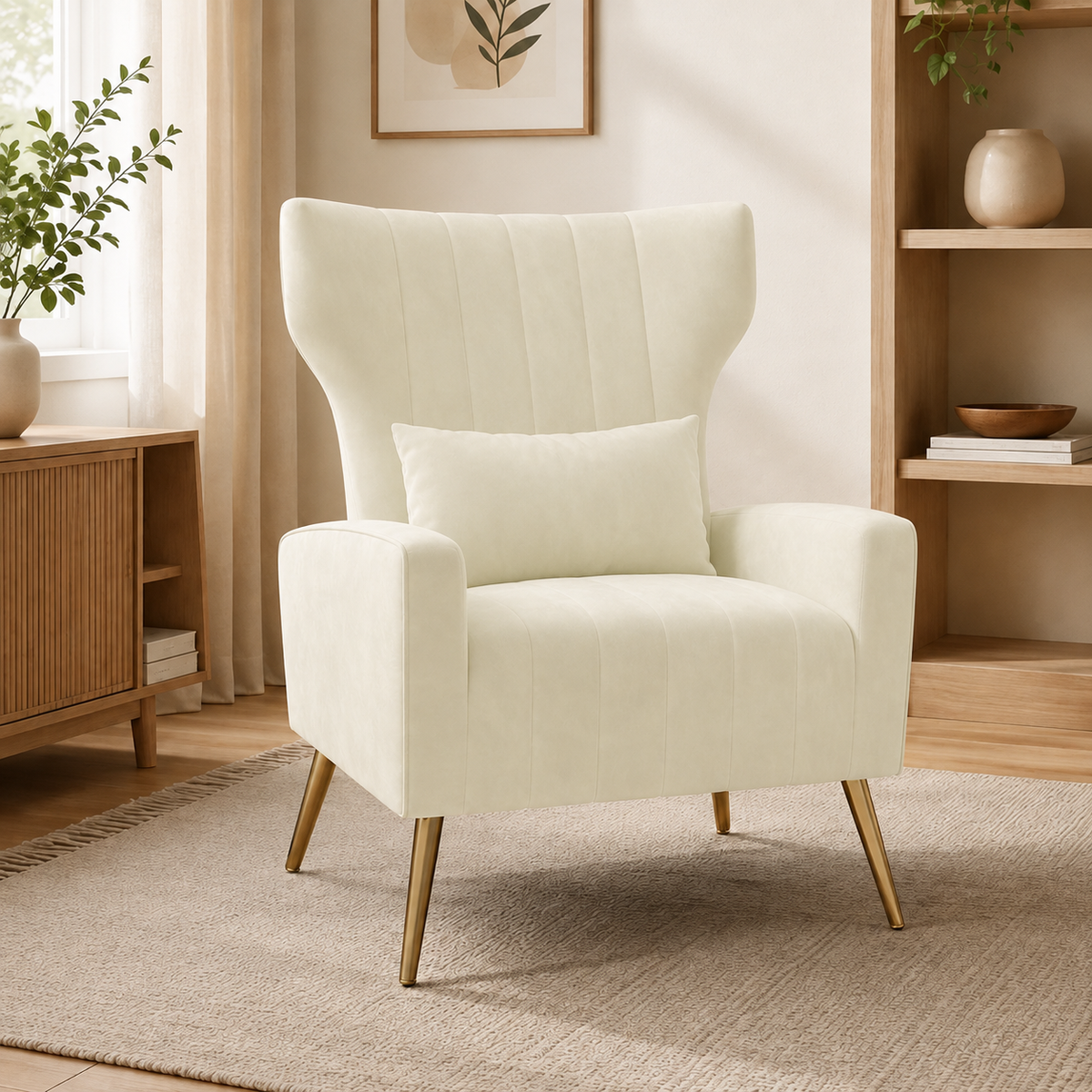 Mid-Century Velvet Wingback Accent Chair