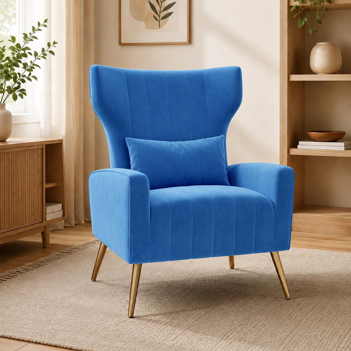 Mid-Century Velvet Wingback Accent Chair