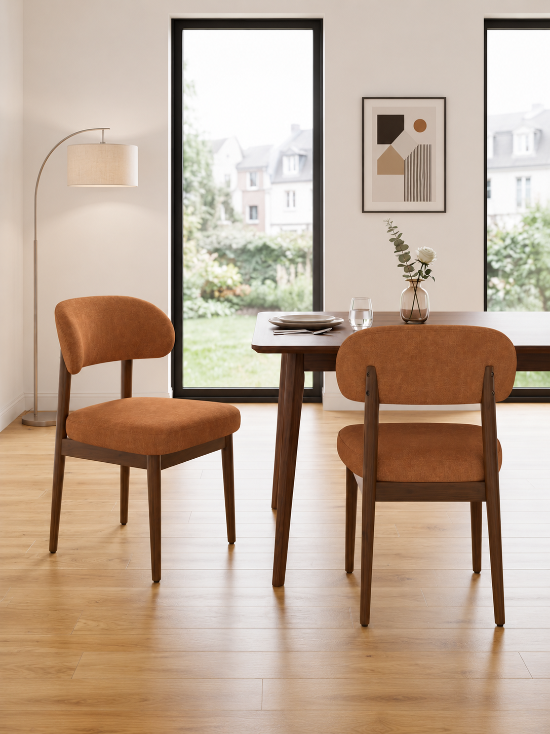 Curved Back Upholstered Dining Chairs – Set of 2