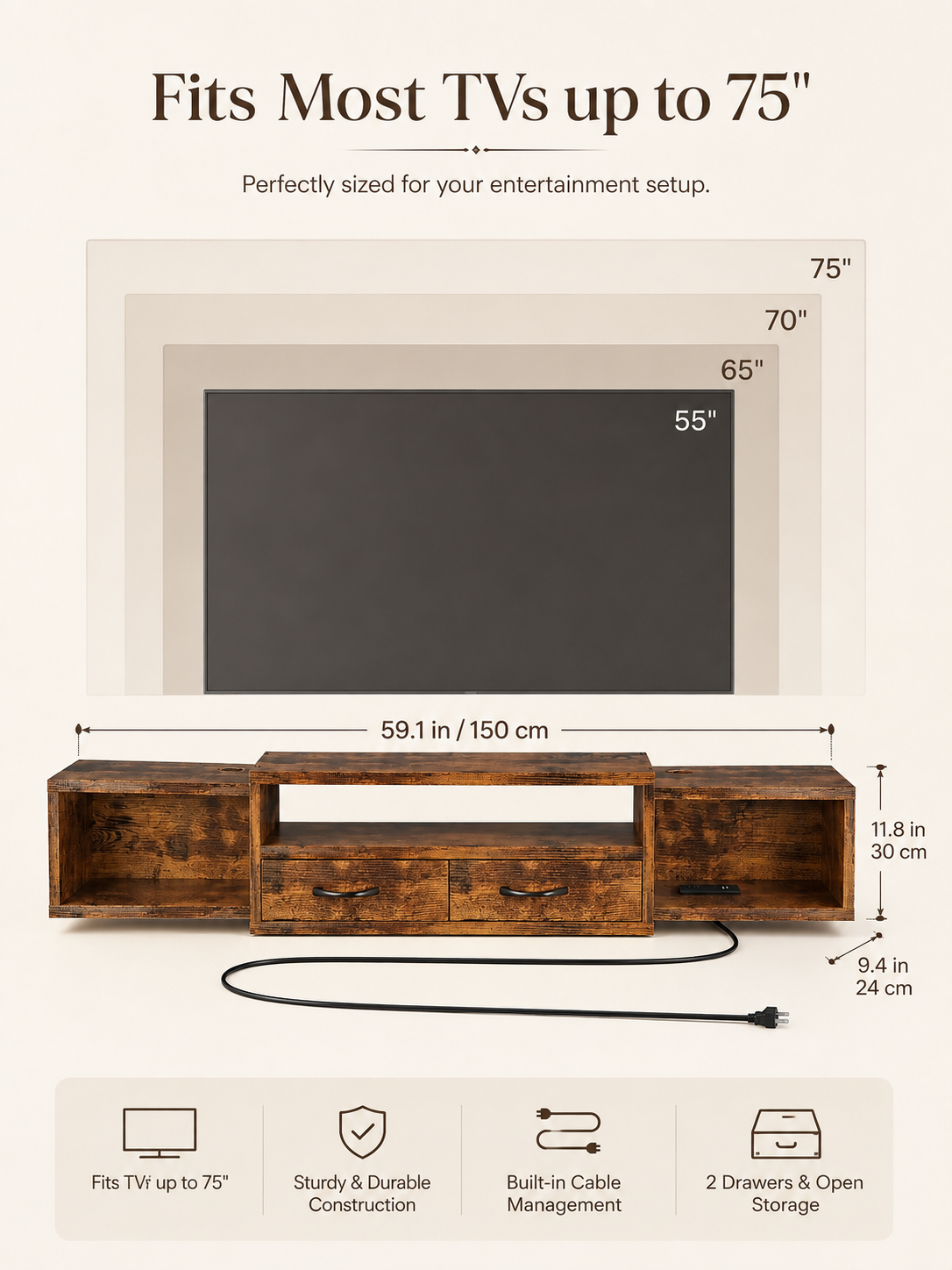 60-Inch Floating TV Stand with Power Outlet & Storage