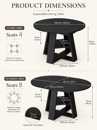 Extendable Round to Oval Dining Table with Hidden Storage for Small Spaces
