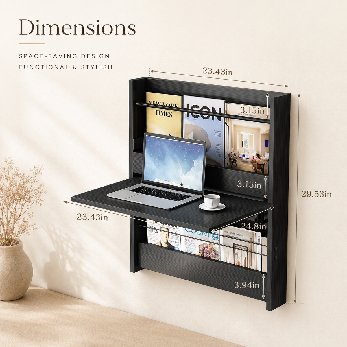 Wall-Mounted Folding Desk with Storage for Small Spaces