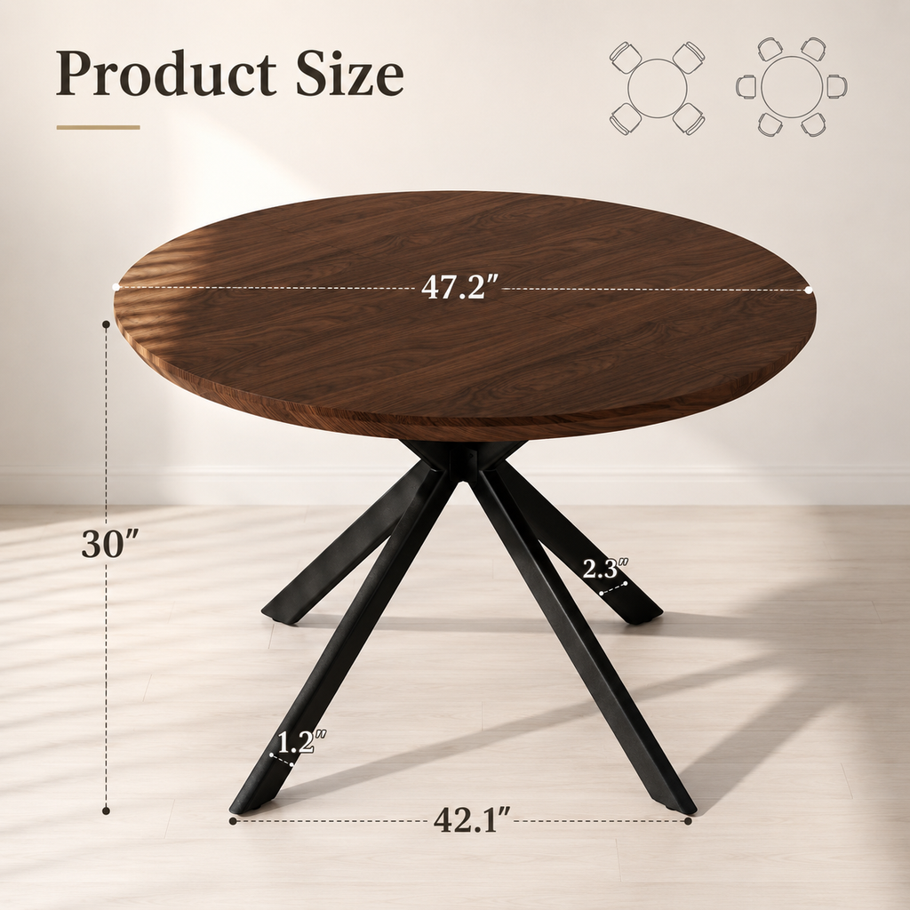 47-Inch Round Dining Table for 4-6 People