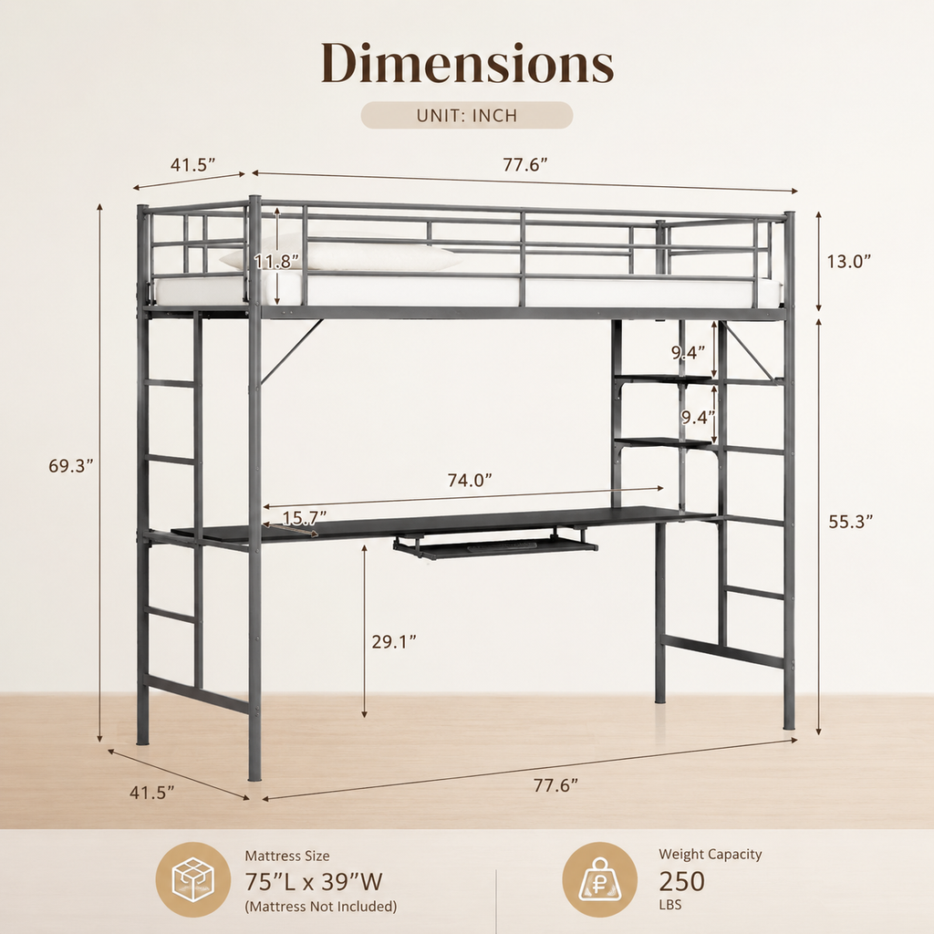 Twin Loft Bed with Built-In Desk