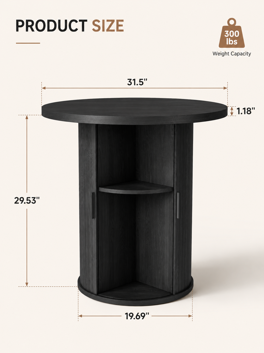 31.5-Inch Round Dining Table with Built-In Storage