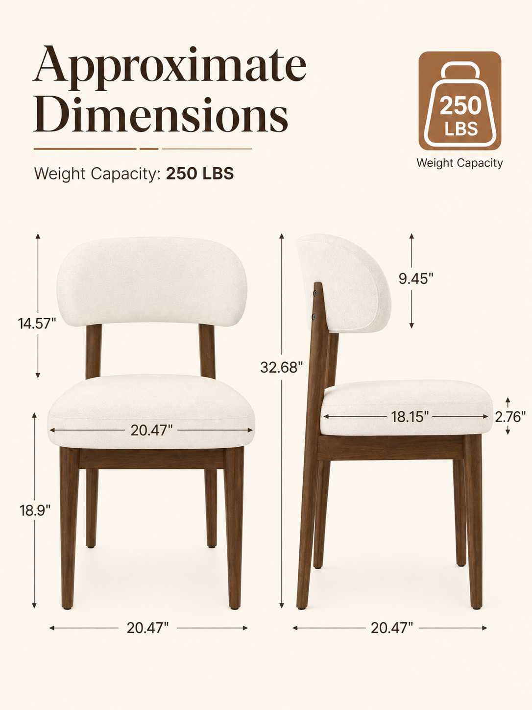 Curved Back Upholstered Dining Chairs – Set of 2