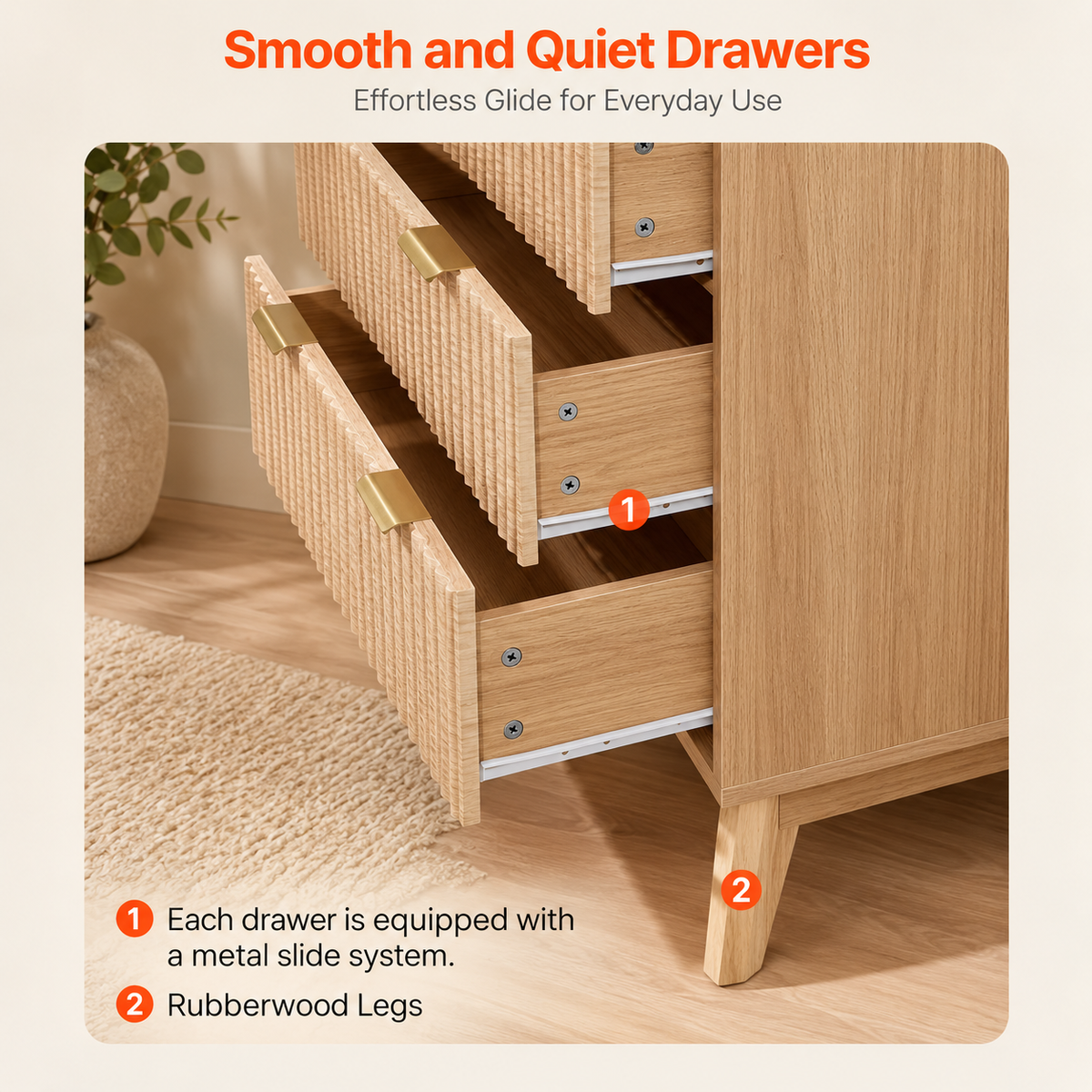 Fluted 5-Drawer Dresser for Small Spaces