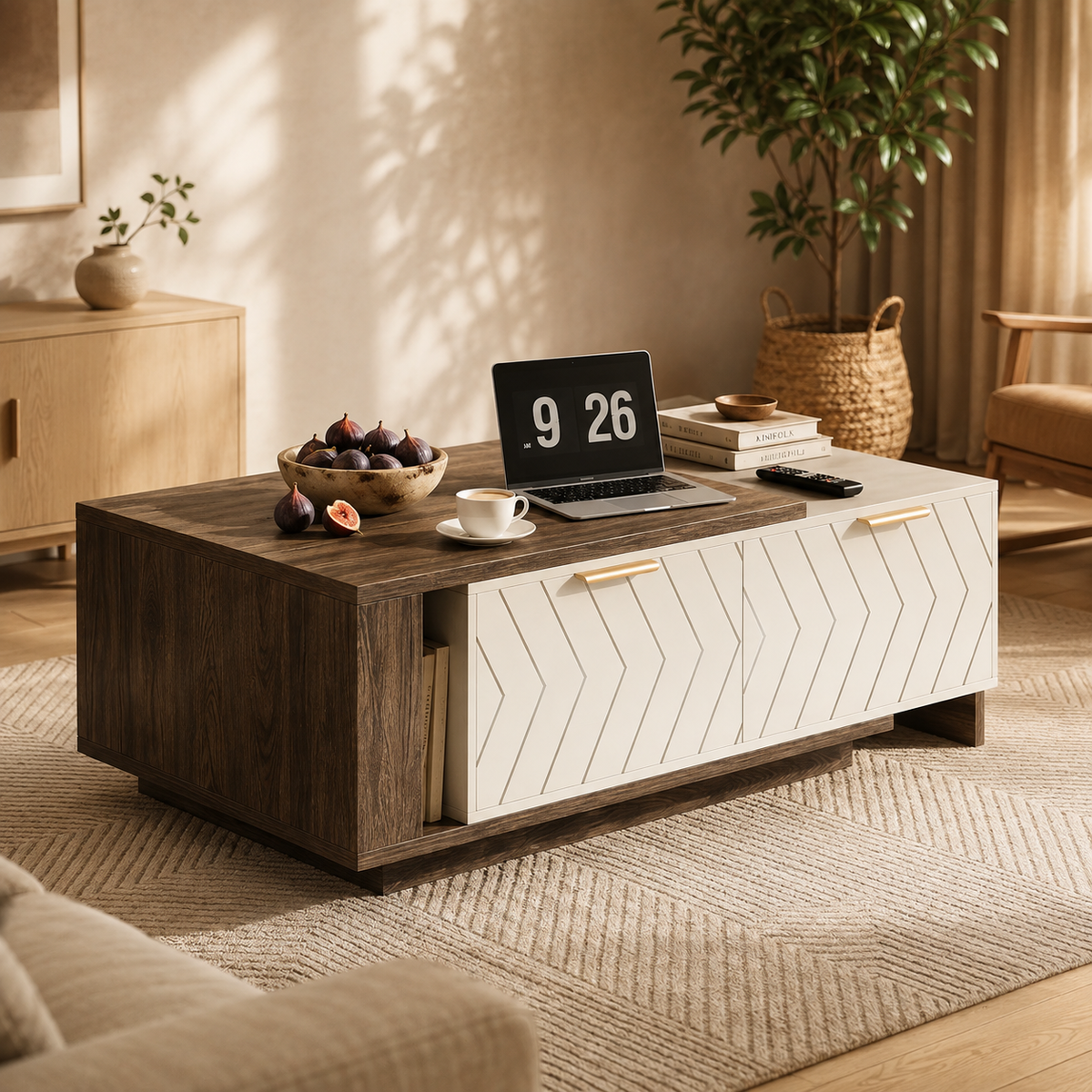 Extendable Coffee Table with Hidden Storage for Small Spaces