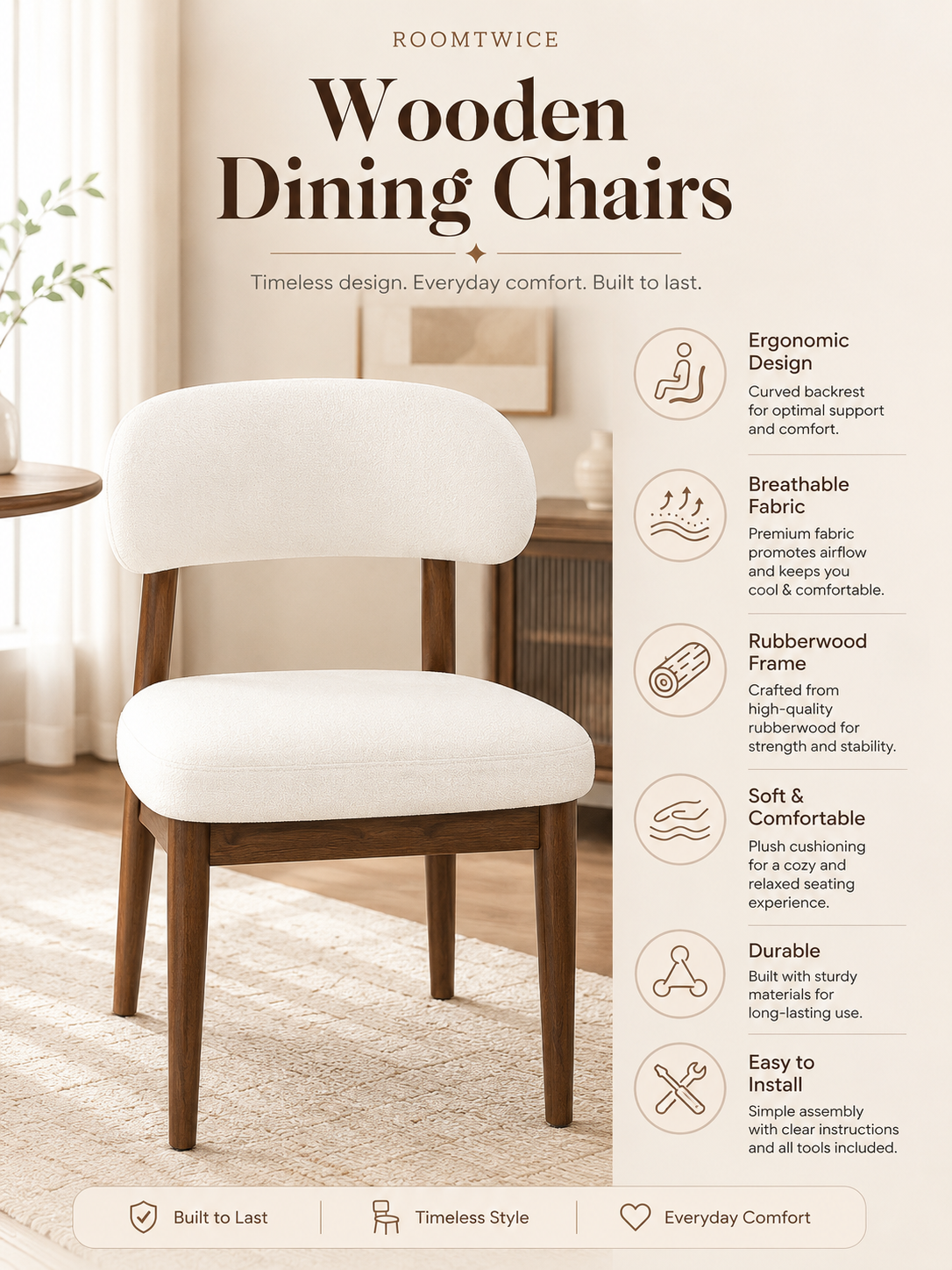Curved Back Upholstered Dining Chairs – Set of 2