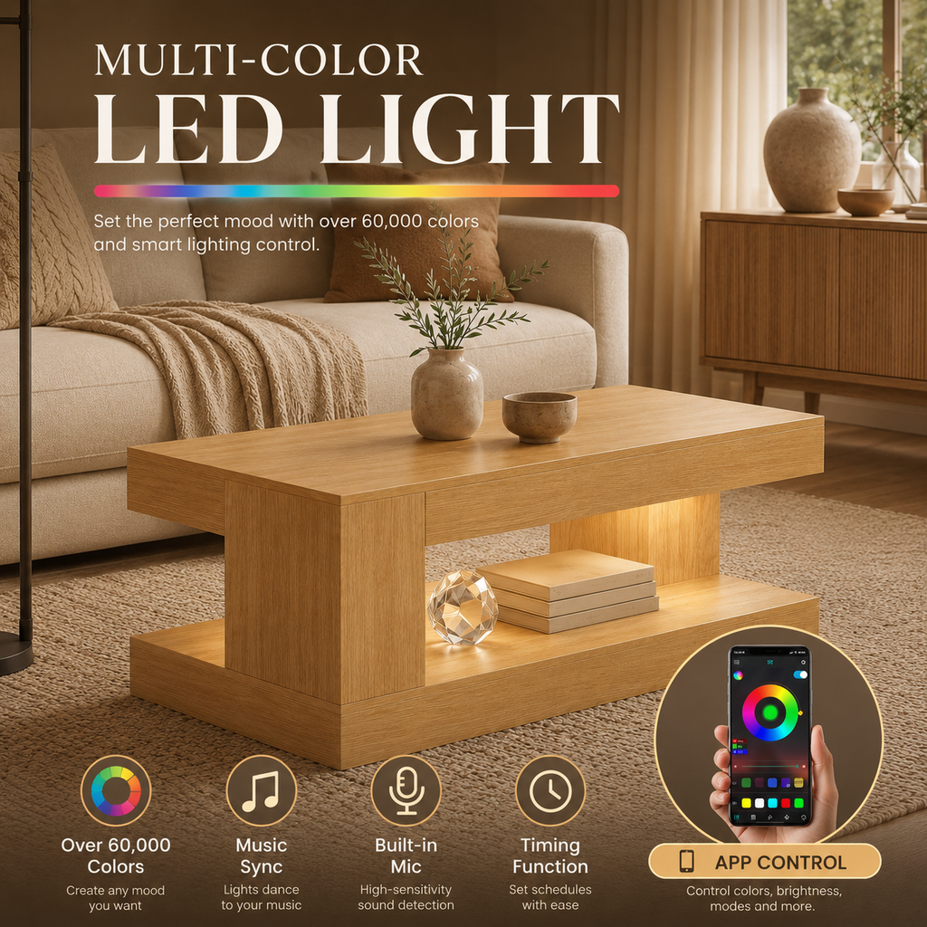 47.2" Modern LED Coffee Table with App Control