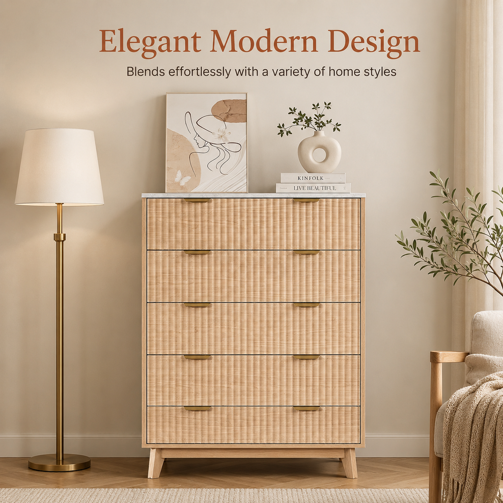 Fluted 5-Drawer Dresser for Small Spaces