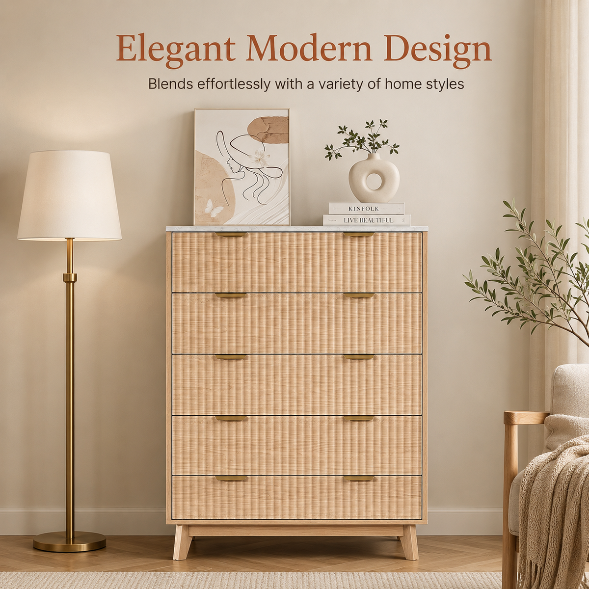 Fluted 5-Drawer Dresser for Small Spaces