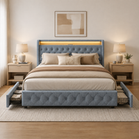 Upholstered Storage Bed with Charging Station & Underbed Drawers