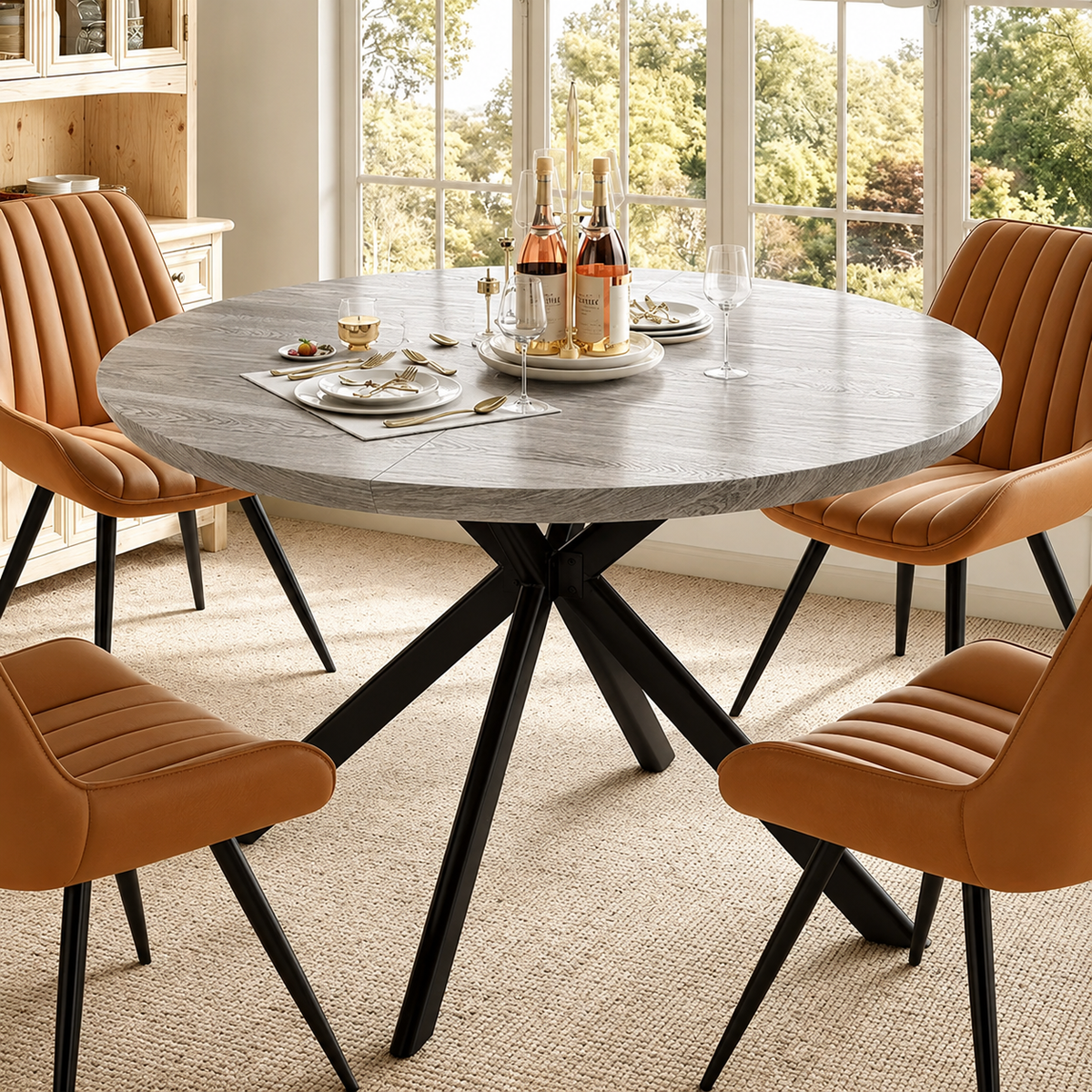 47-Inch Round Dining Table for 4-6 People
