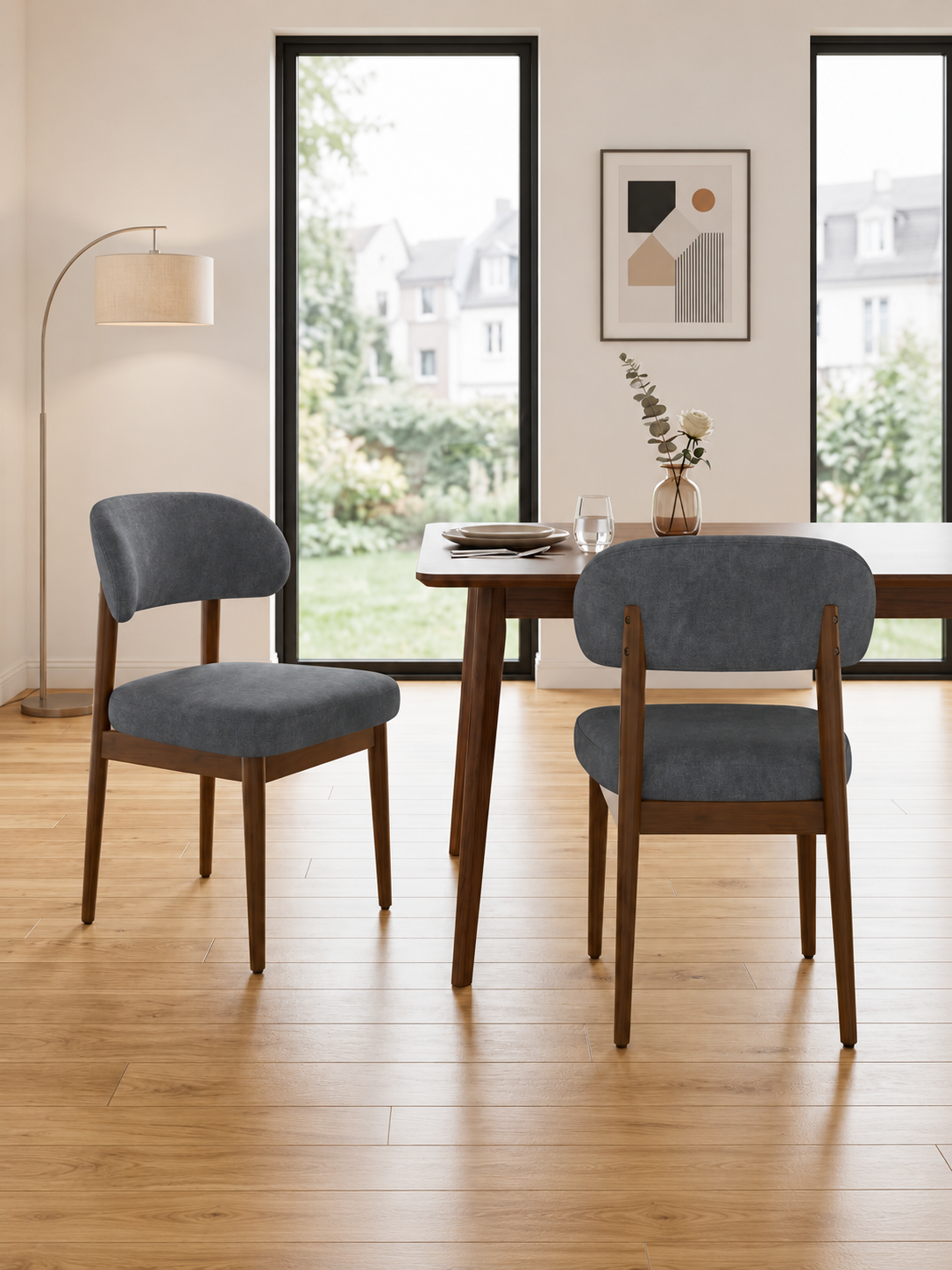 Curved Back Upholstered Dining Chairs – Set of 2