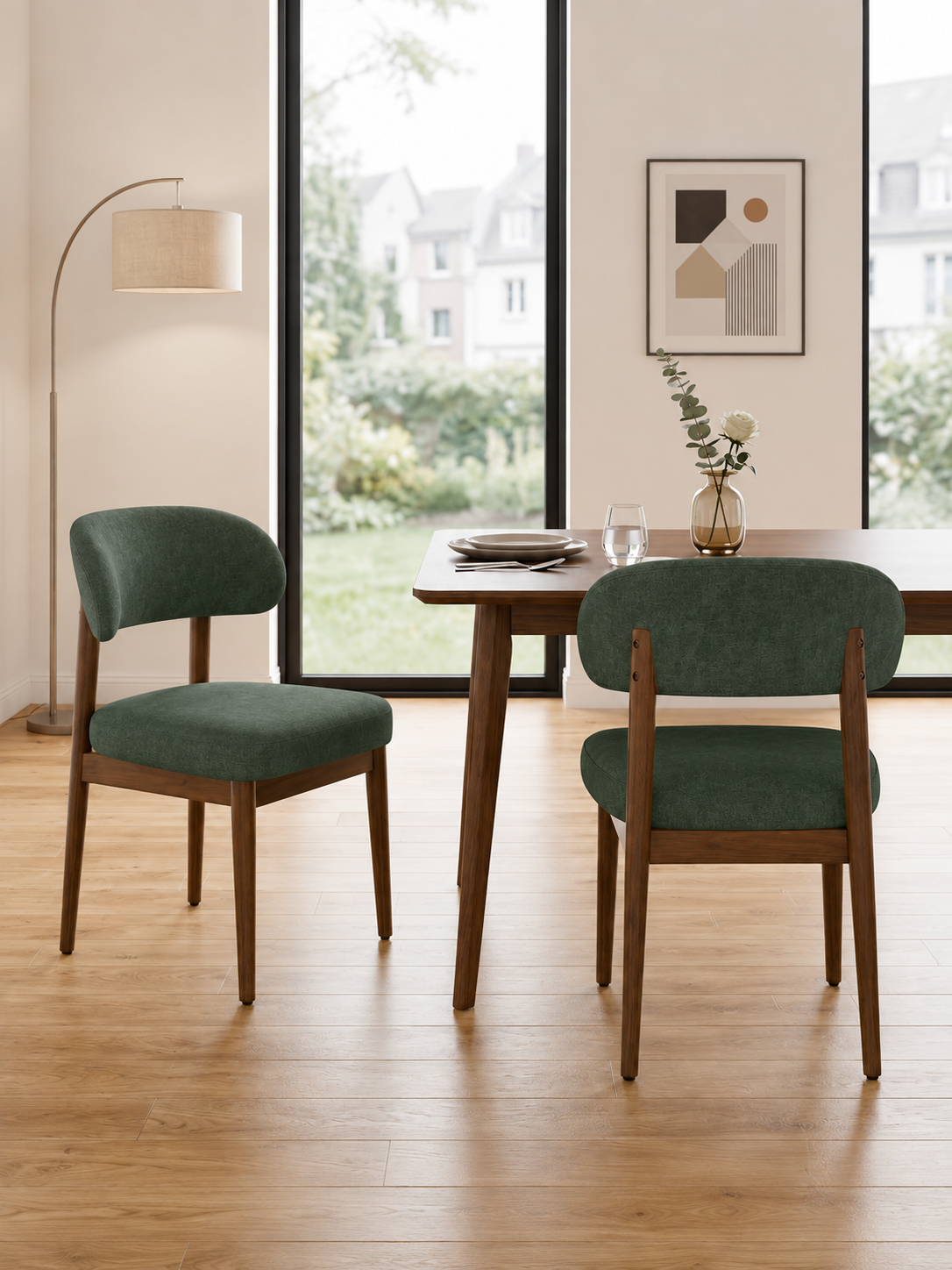 Curved Back Upholstered Dining Chairs – Set of 2