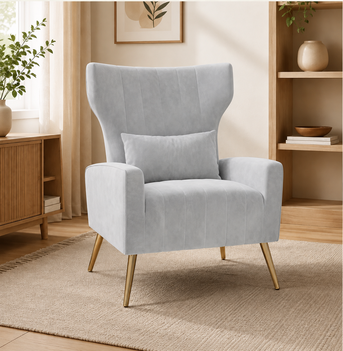 Mid-Century Velvet Wingback Accent Chair