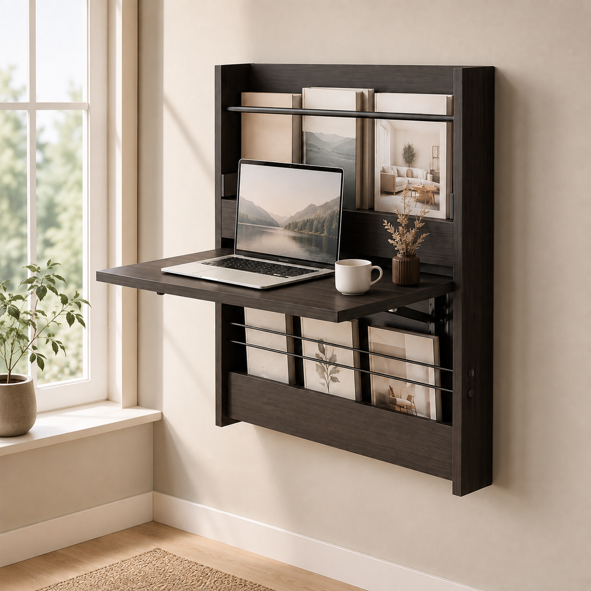 Wall-Mounted Folding Desk with Storage for Small Spaces