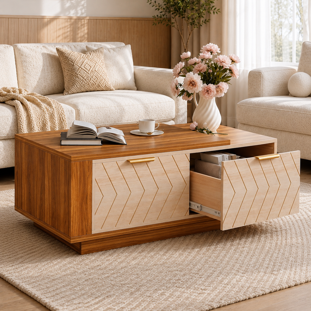 Extendable Coffee Table with Hidden Storage for Small Spaces