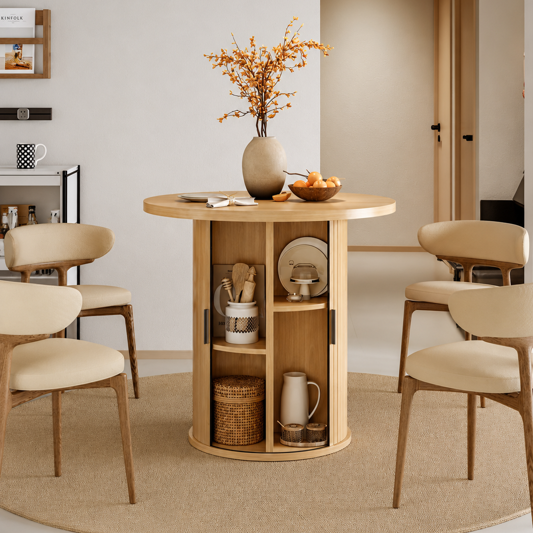 31.5-Inch Round Dining Table with Built-In Storage
