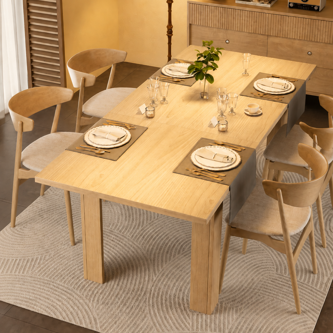 Extendable Wood Dining Table for 6-10 People
