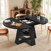 Extendable Round to Oval Dining Table with Hidden Storage for Small Spaces