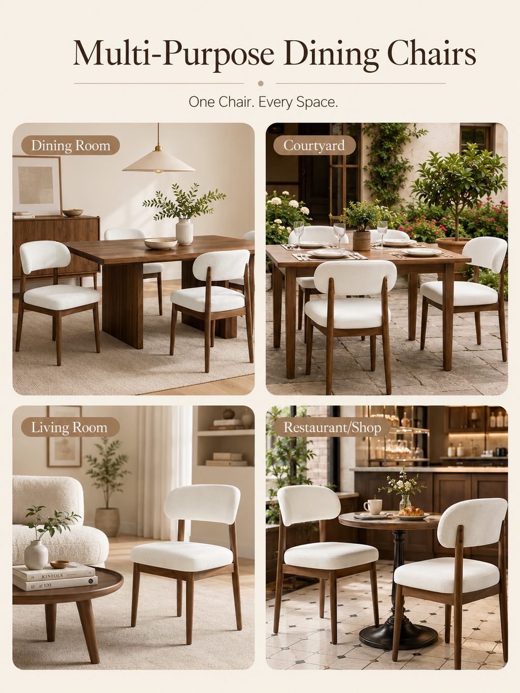 Curved Back Upholstered Dining Chairs – Set of 2