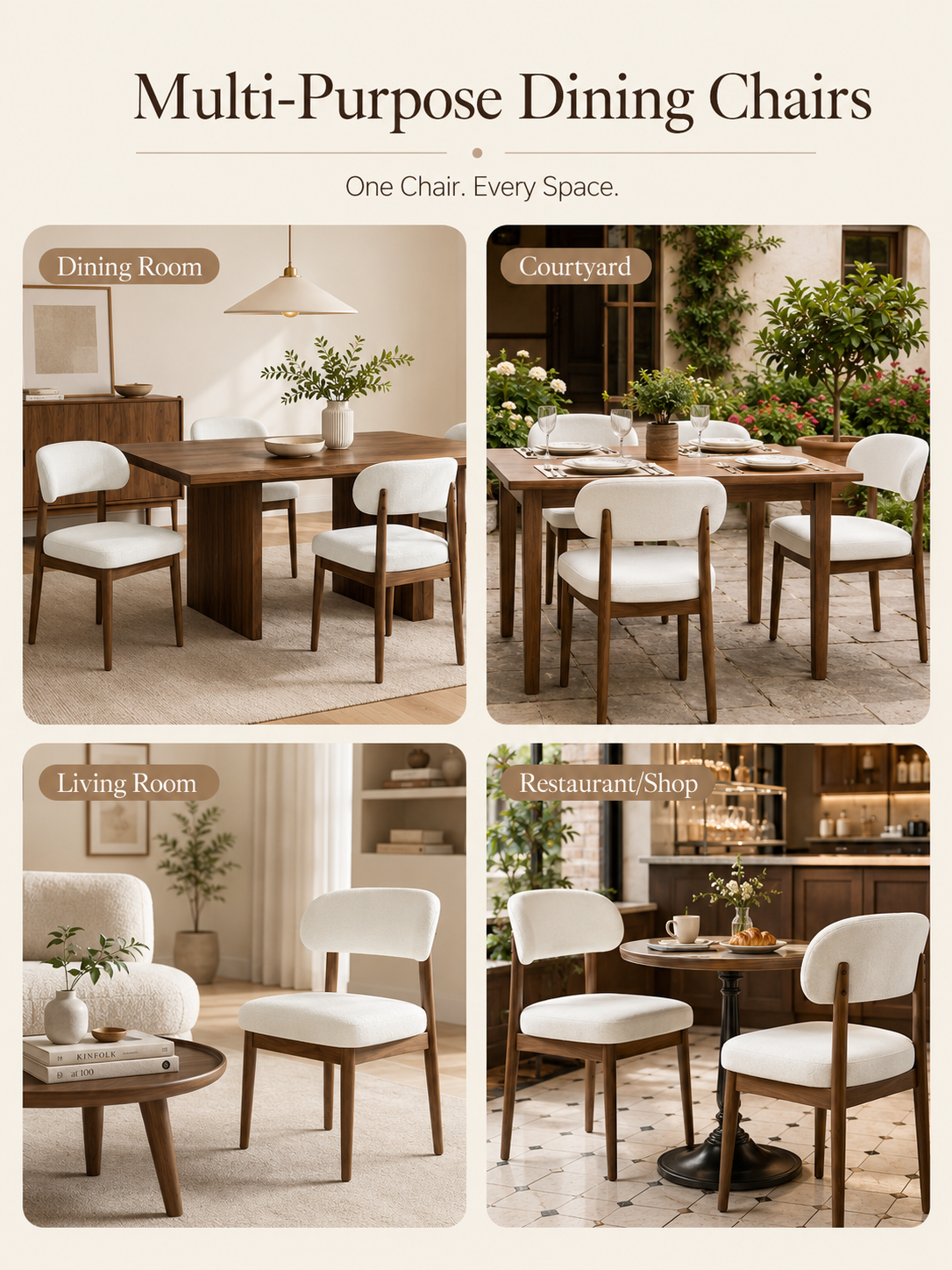 Curved Back Upholstered Dining Chairs – Set of 2
