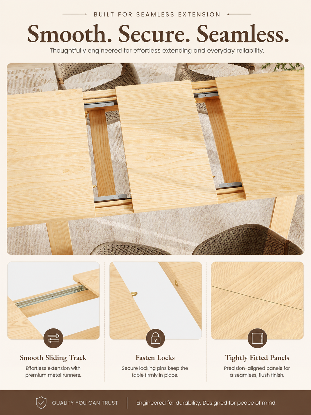 Extendable Wood Dining Table for 6-10 People