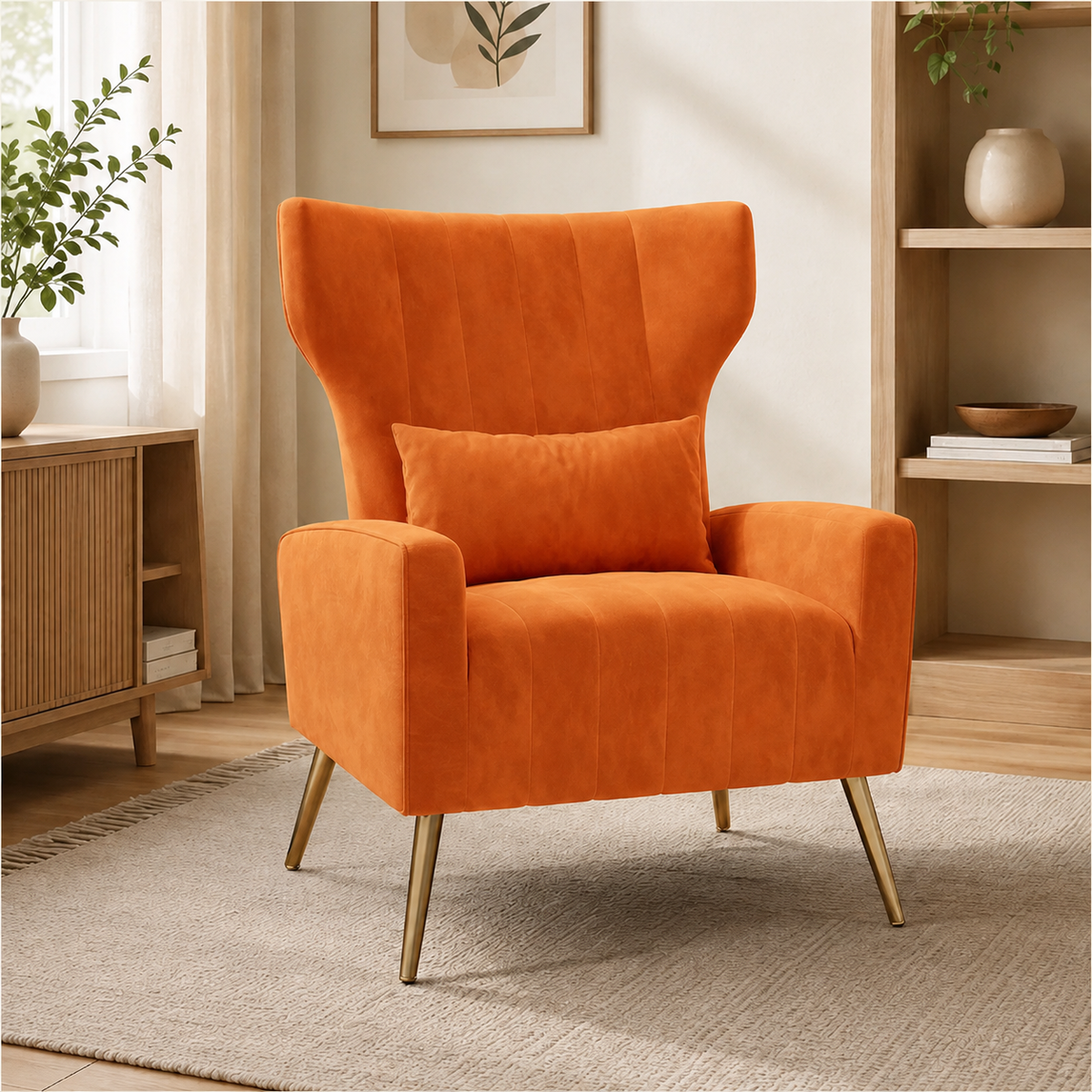 Mid-Century Velvet Wingback Accent Chair