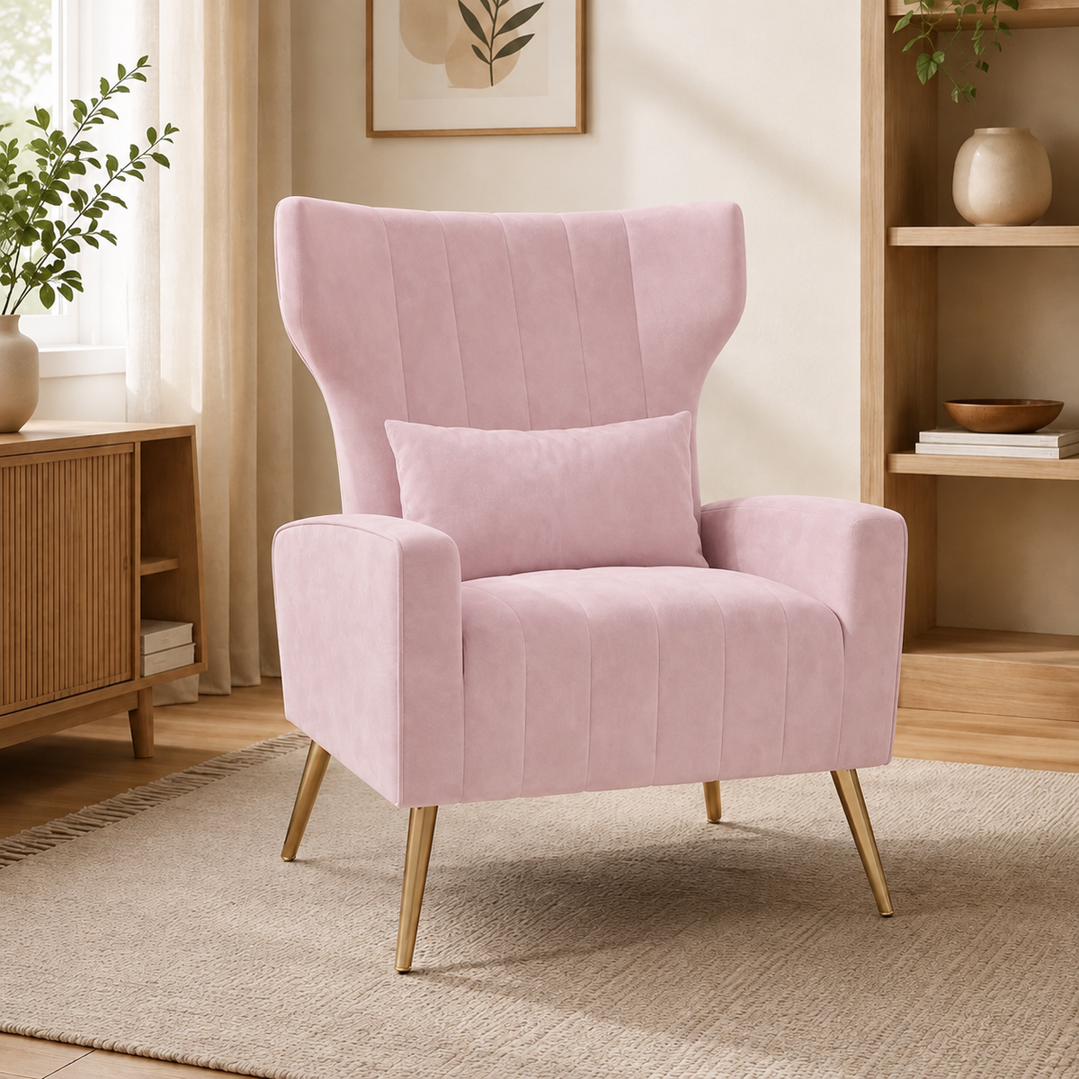Mid-Century Velvet Wingback Accent Chair