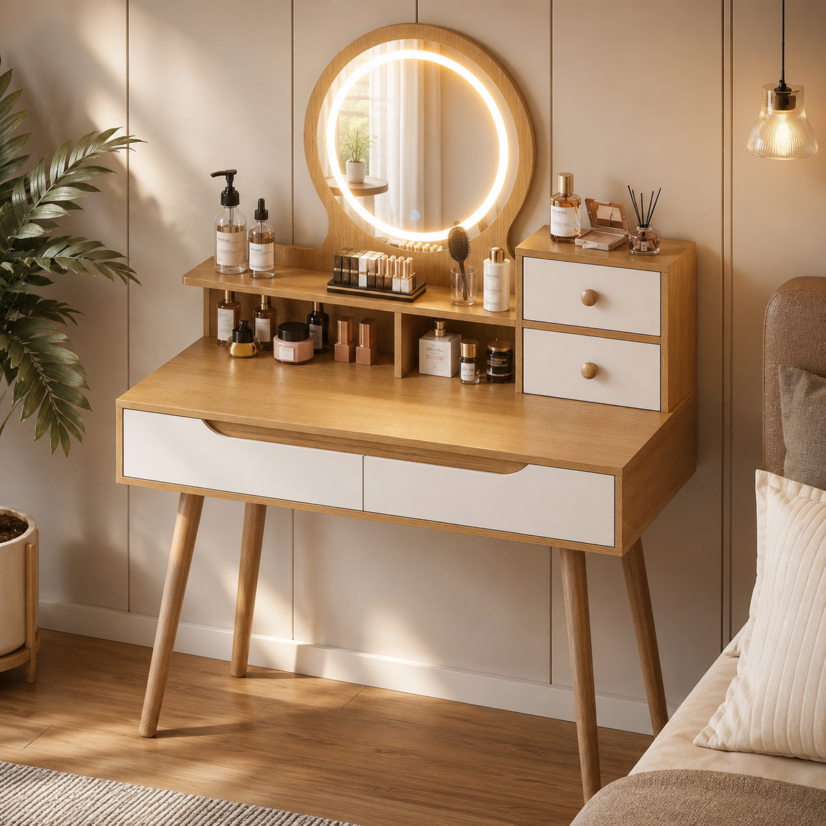 40-Inch Makeup Vanity with LED Mirror & 4 Drawers