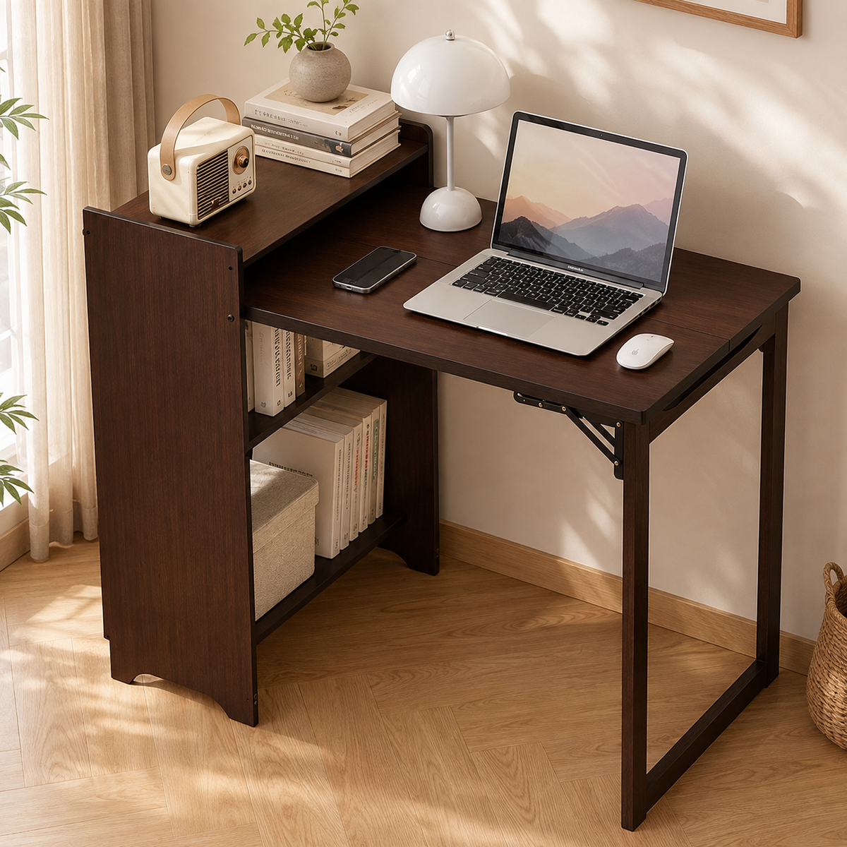 Bamboo Folding Desk with Hidden Storage