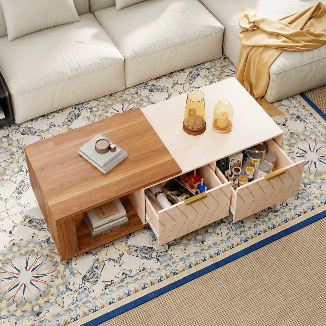 Extendable Coffee Table with Hidden Storage for Small Spaces