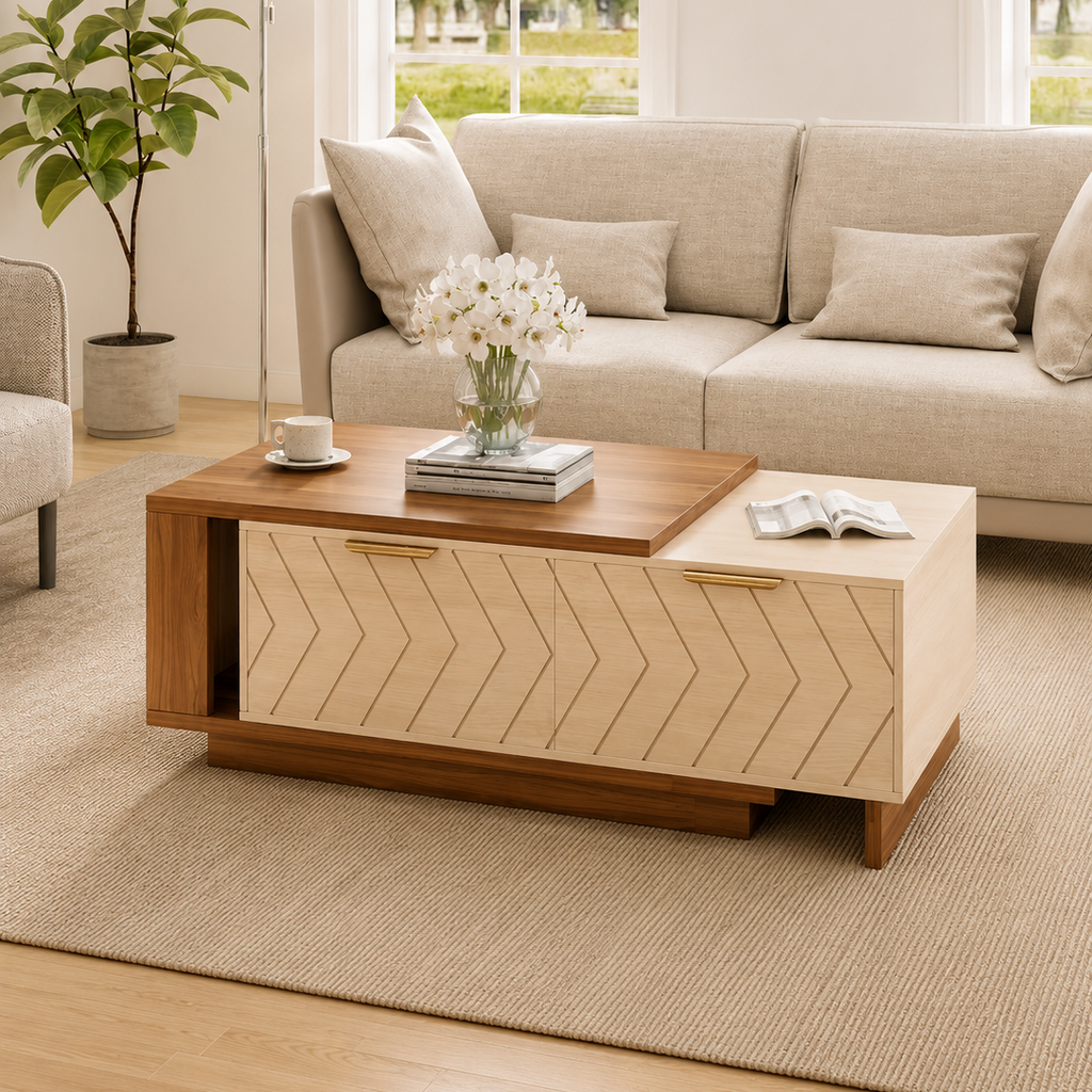 Extendable Coffee Table with Hidden Storage for Small Spaces