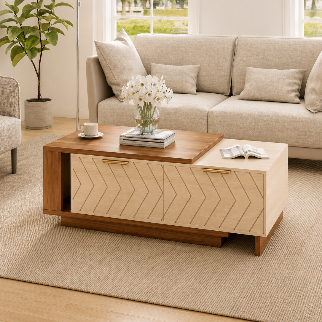 Extendable Coffee Table with Hidden Storage for Small Spaces