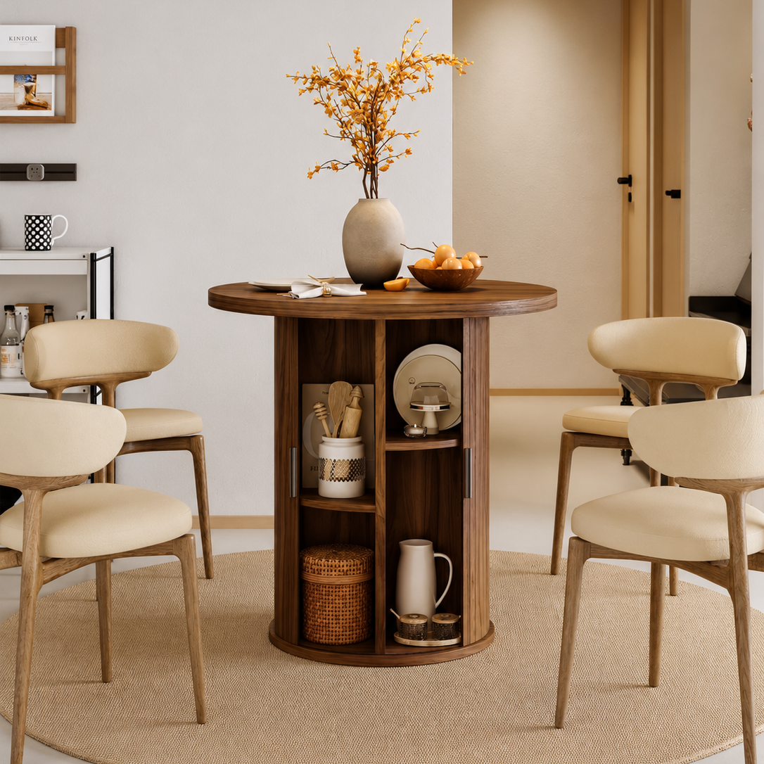 31.5-Inch Round Dining Table with Built-In Storage