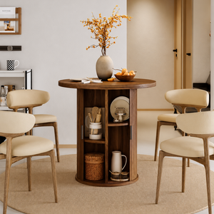 31.5-Inch Round Dining Table with Built-In Storage