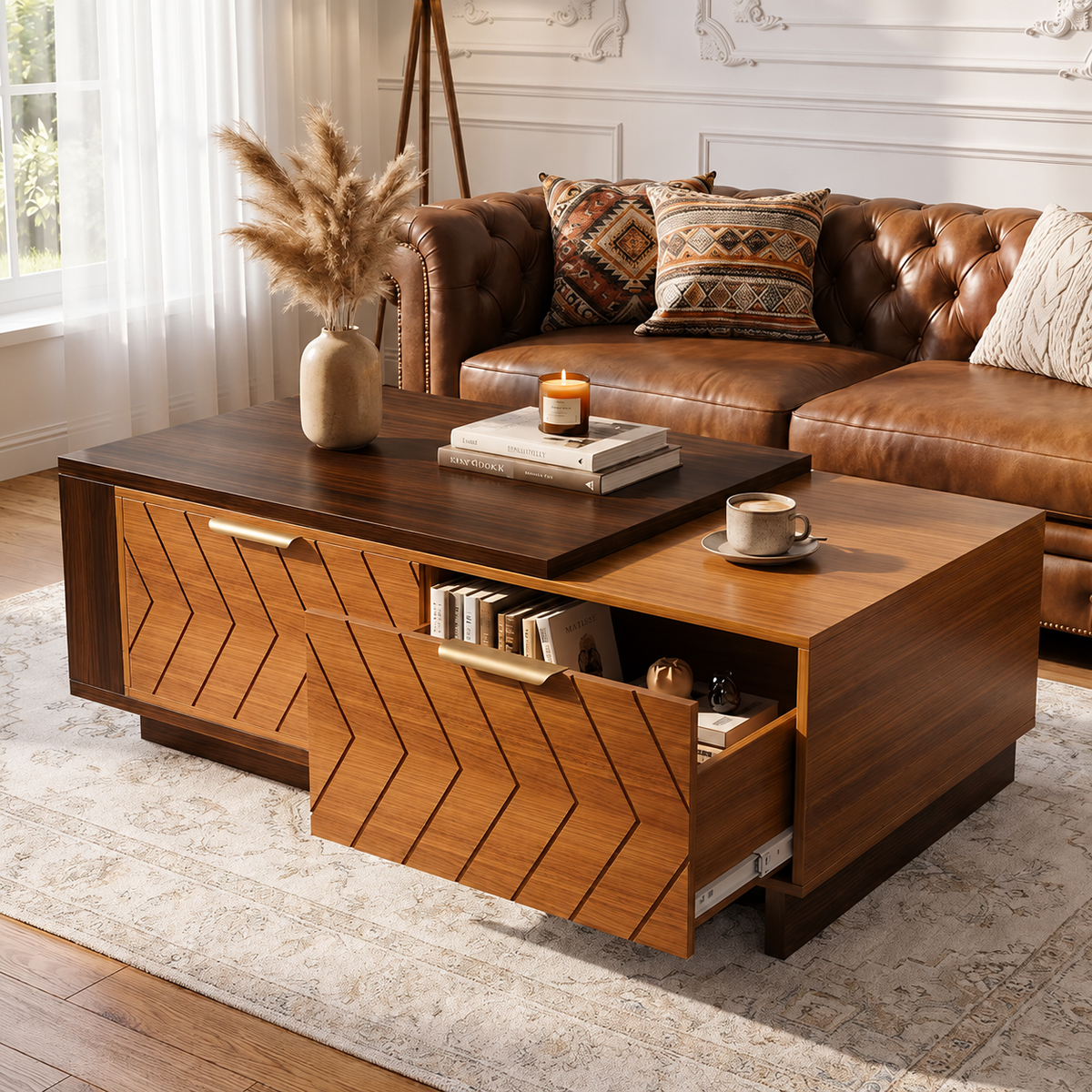 Extendable Coffee Table with Hidden Storage for Small Spaces