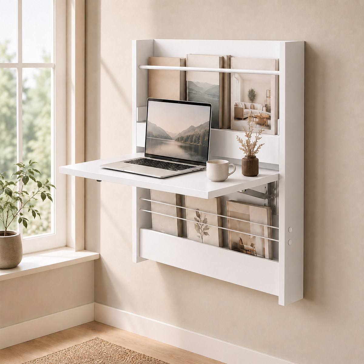 Wall-Mounted Folding Desk with Storage for Small Spaces