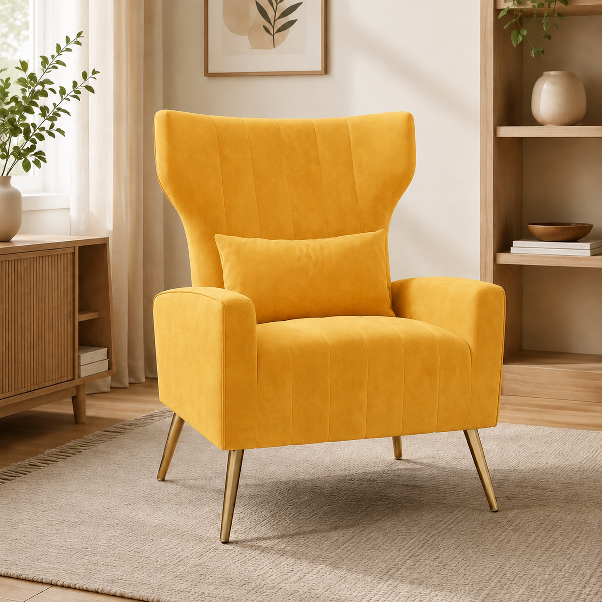 Mid-Century Velvet Wingback Accent Chair