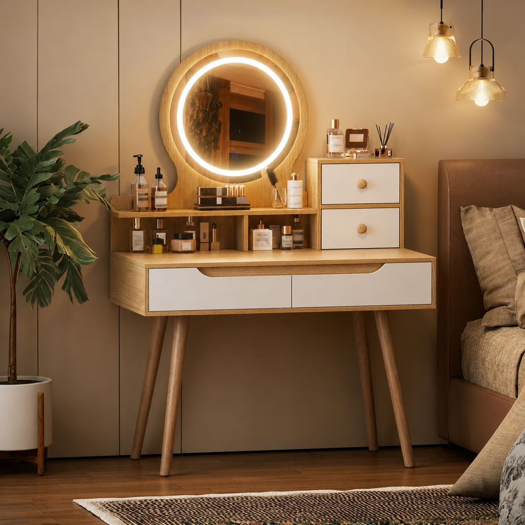 40-Inch Makeup Vanity with LED Mirror & 4 Drawers